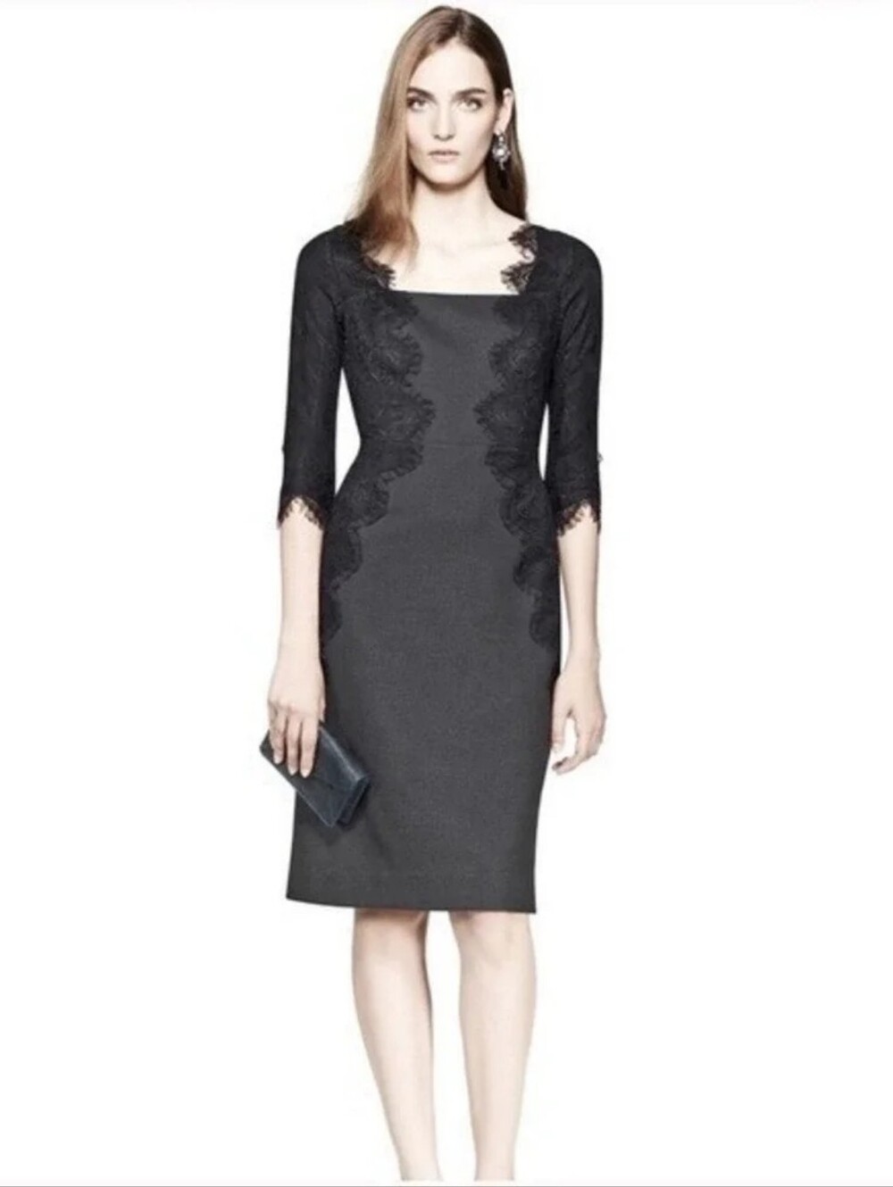TORY BURCH Lainey Dress Gray Wool Black Lace Size 4